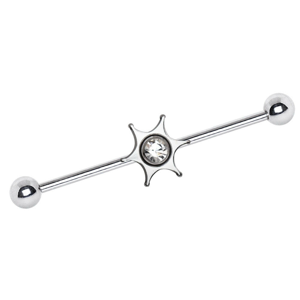 Stainless Steel Jeweled Star Industrial Barbell Industrial Barbell Impulse Piercings