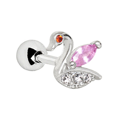 Stainless Steel Jeweled Swan Cartilage Earring Cartilage Earring Impulse Piercings 16 gaugeLength: 1/4"