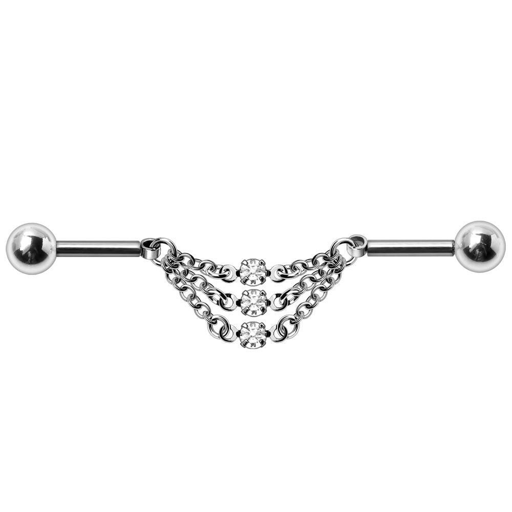 Stainless Steel Jeweled Triple Chain Industrial Barbell Industrial Barbell Impulse Piercings