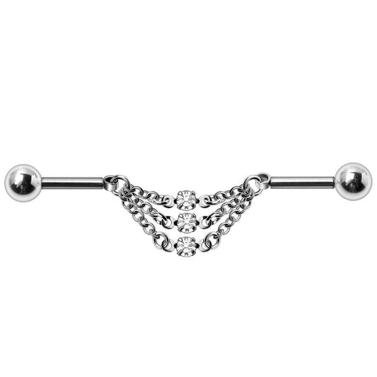 Stainless Steel Jeweled Triple Chain Industrial Barbell Industrial Barbell Impulse Piercings