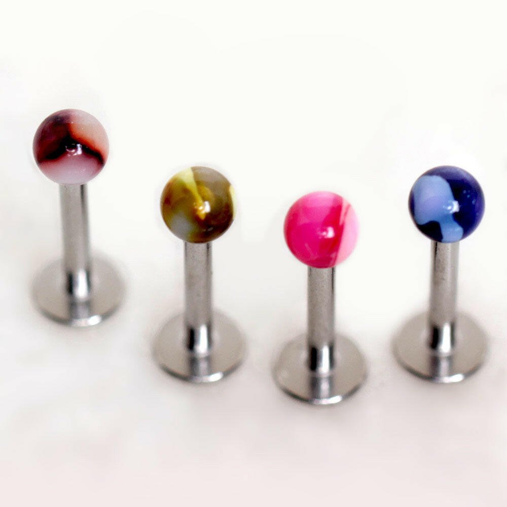 Stainless Steel Labret with Metallic Two Tone Marble Acrylic Ball Labret Impulse Piercings