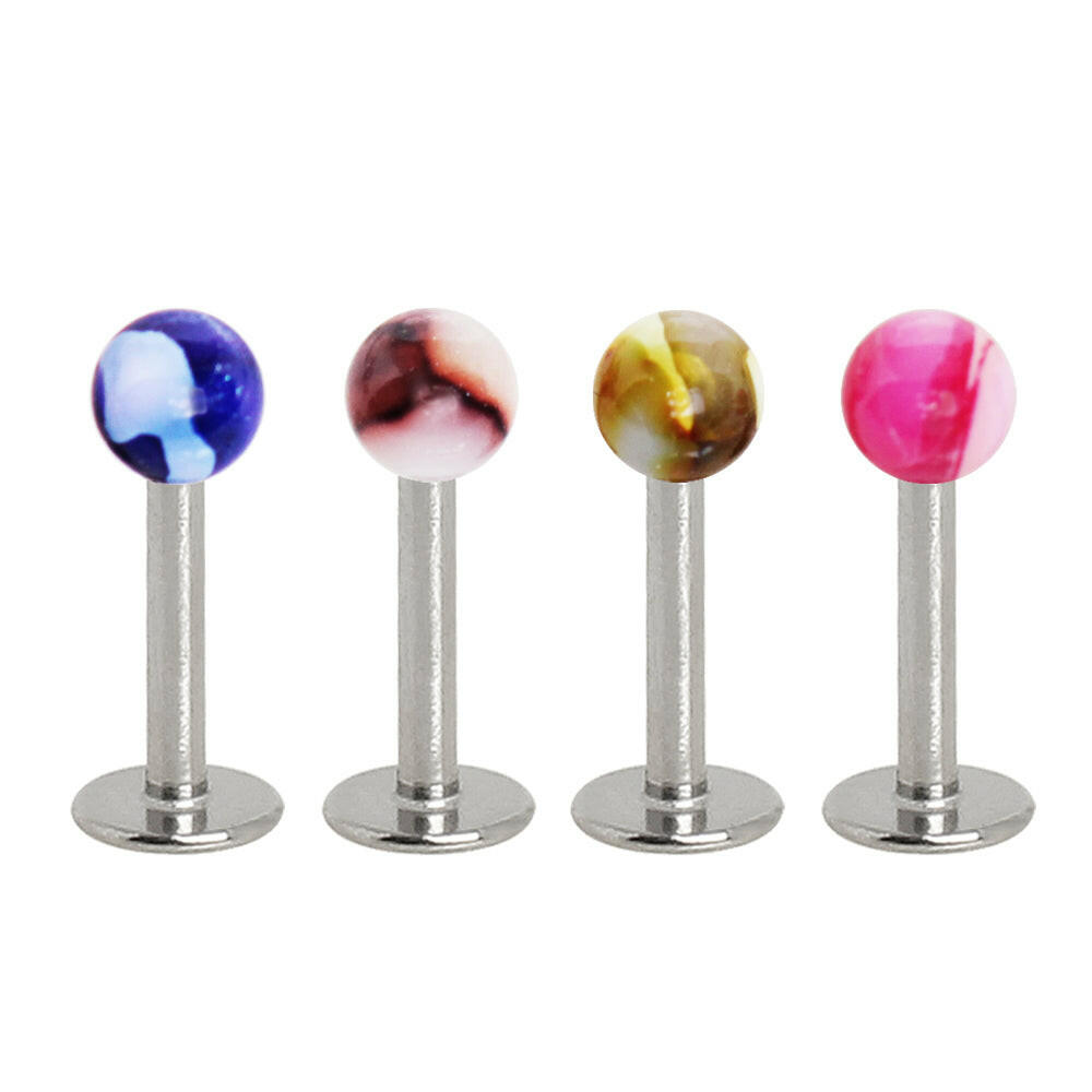 Stainless Steel Labret with Metallic Two Tone Marble Acrylic Ball Labret Impulse Piercings Black