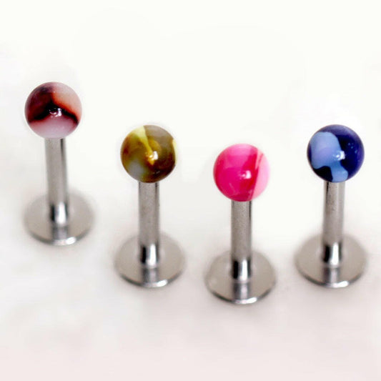 Stainless Steel Labret with Metallic Two Tone Marble Acrylic Ball