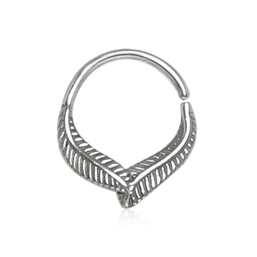 Stainless Steel Leaf Seamless Ring / Septum Ring Captive Bead Skin Metals
