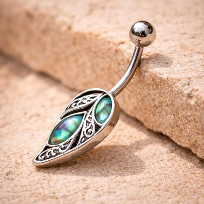 Stainless Steel Leaf with Abalone Shell Navel Ring Navel Ring Skin Metals