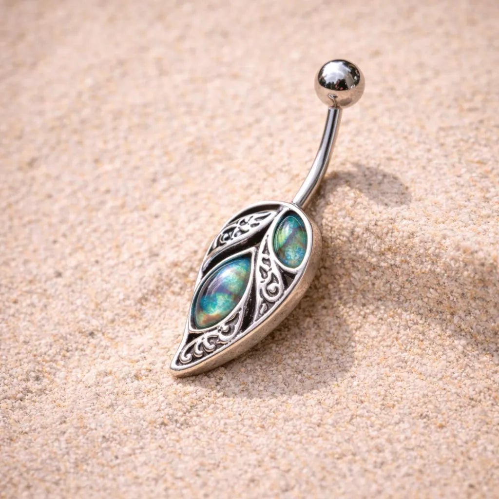 Stainless Steel Leaf with Abalone Shell Navel Ring Navel Ring Skin Metals