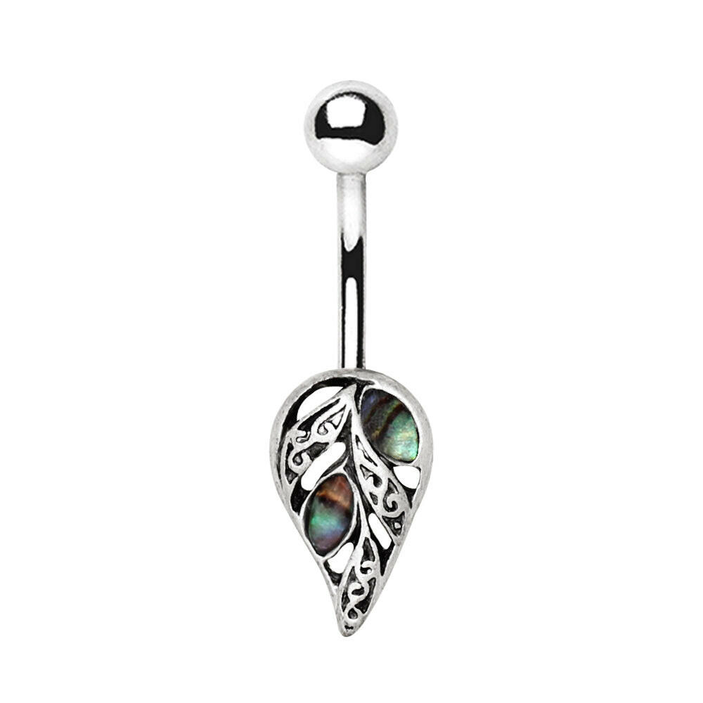 Stainless Steel Leaf with Abalone Shell Navel Ring Navel Ring Impulse Piercings