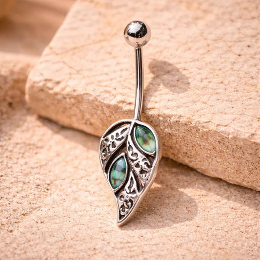 Stainless Steel Leaf with Abalone Shell Navel Ring Navel Ring Skin Metals