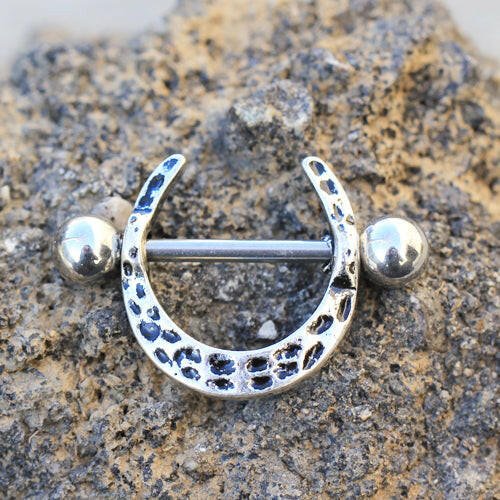 Stainless Steel Leopard Print Horseshoe Nipple Ring Nipple Rings Impulse Piercings