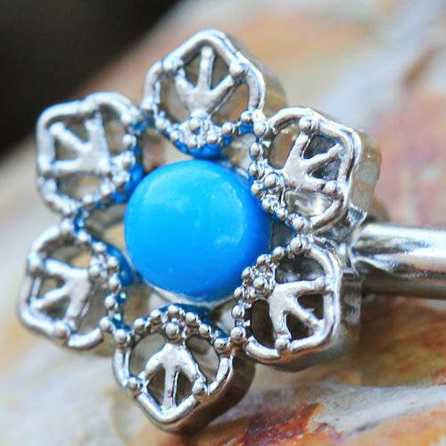 Stainless Steel Light Blue Flower Nipple Bar Nipple Ring Impulse Piercings