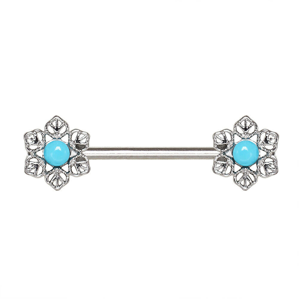 Stainless Steel Light Blue Flower Nipple Bar Nipple Ring