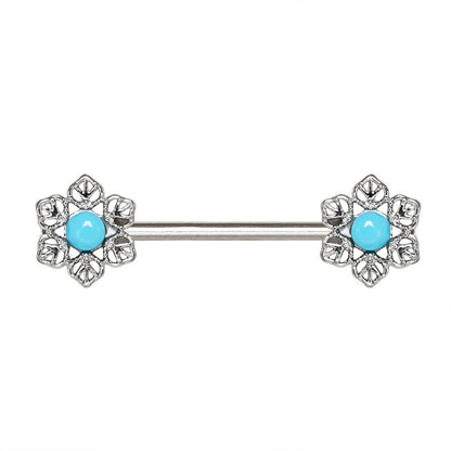Stainless Steel Light Blue Flower Nipple Bar Nipple Ring