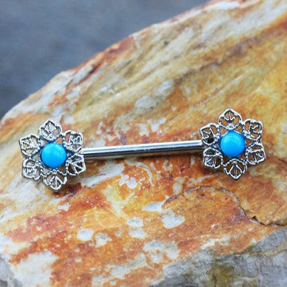 Stainless Steel Light Blue Flower Nipple Bar Nipple Ring Impulse Piercings