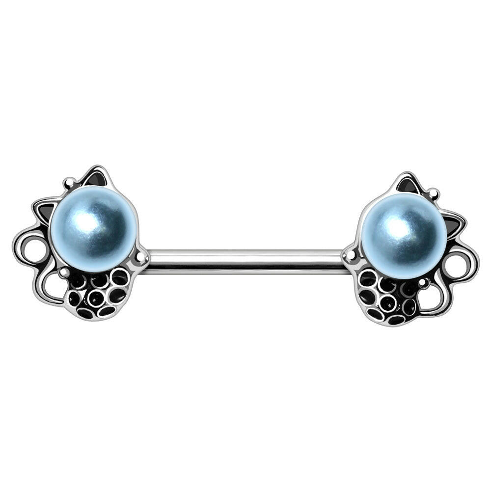 Stainless Steel Light Blue Pearl Cat Nipple Bar Nipple Ring Impulse Piercings