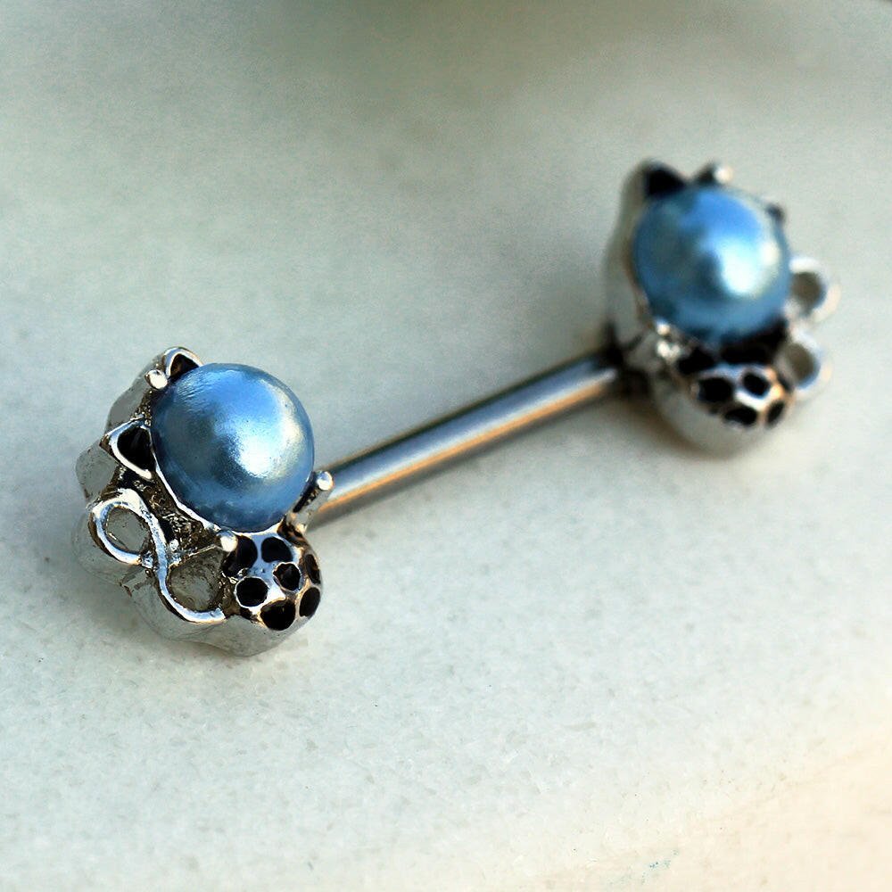 Stainless Steel Light Blue Pearl Cat Nipple Bar Nipple Ring Impulse Piercings