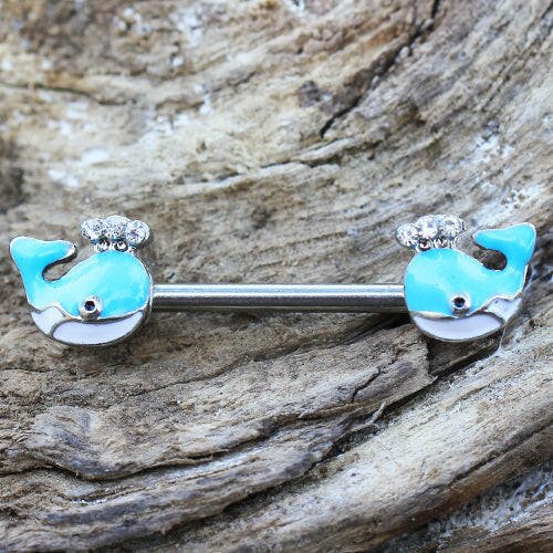 Stainless Steel Light Blue Whale Nipple Bar Nipple Ring Impulse Piercings