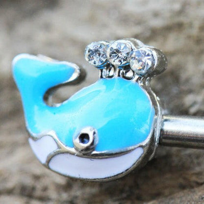 Stainless Steel Light Blue Whale Nipple Bar Nipple Ring Impulse Piercings