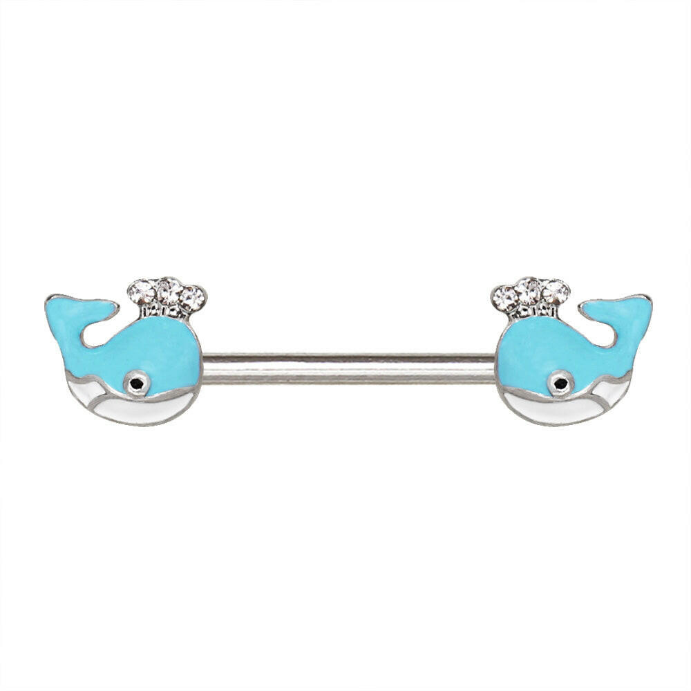 Stainless Steel Light Blue Whale Nipple Bar Nipple Ring Impulse Piercings