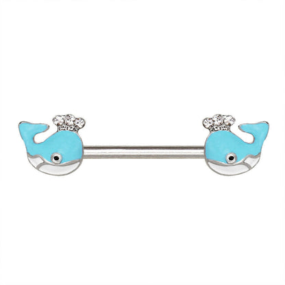 Stainless Steel Light Blue Whale Nipple Bar Nipple Ring Impulse Piercings