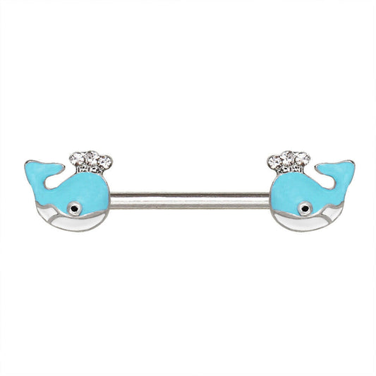 Stainless Steel Light Blue Whale Nipple Bar Nipple Ring Impulse Piercings