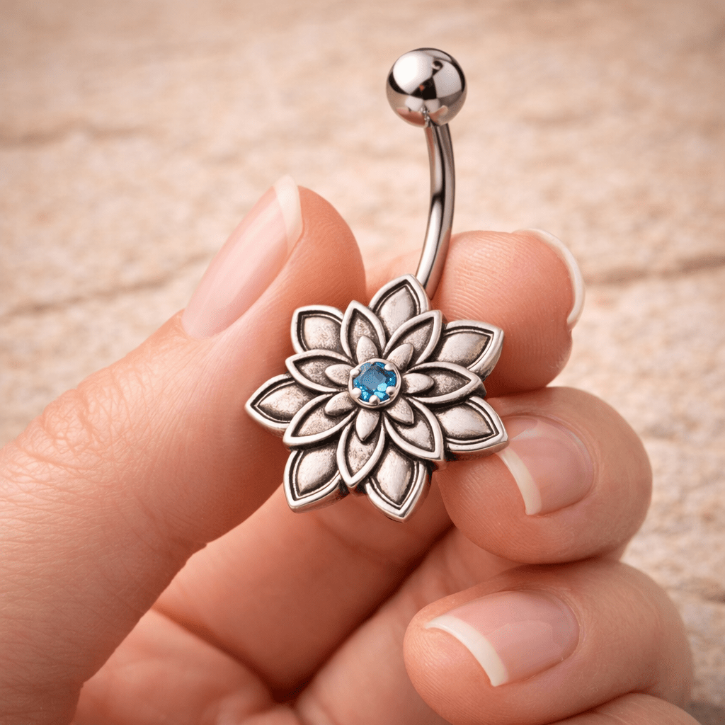 Stainless Steel Lotus Flower Navel Ring Navel Ring Impulse Piercings