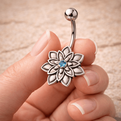 Stainless Steel Lotus Flower Navel Ring Navel Ring Impulse Piercings