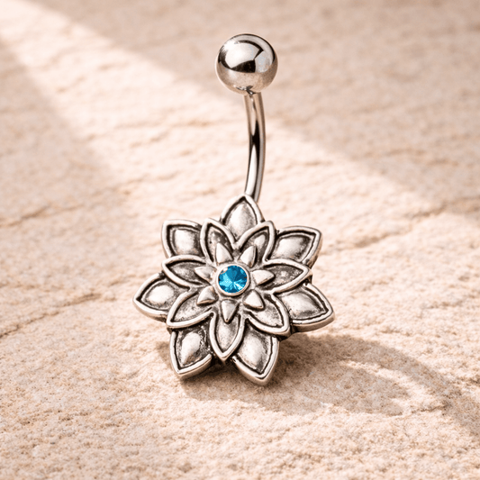 Stainless Steel Lotus Flower Navel Ring Navel Ring Impulse Piercings