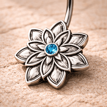 Stainless Steel Lotus Flower Navel Ring Navel Ring Impulse Piercings