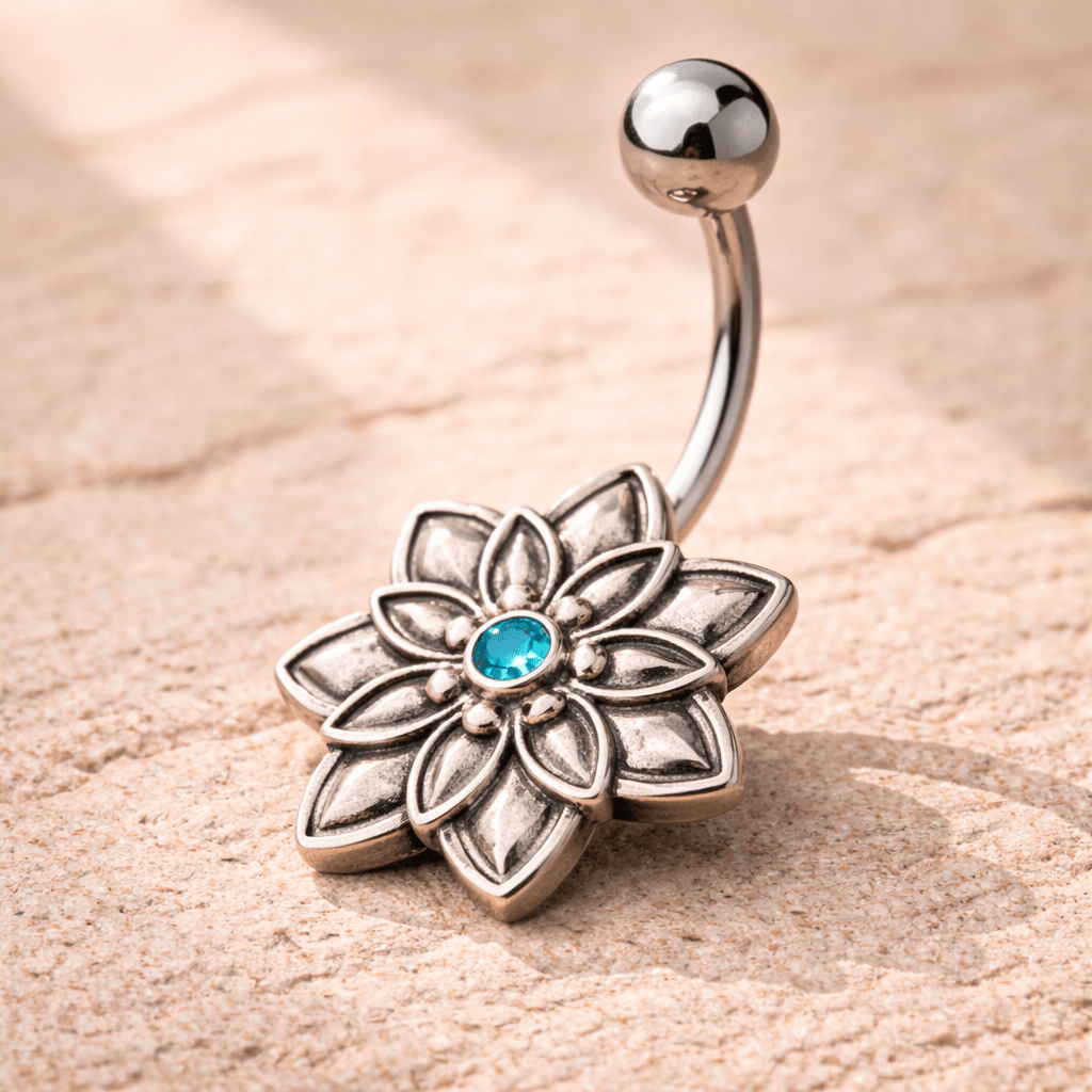 Stainless Steel Lotus Flower Navel Ring Navel Ring Impulse Piercings