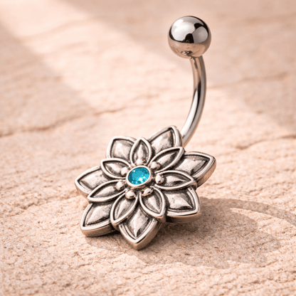 Stainless Steel Lotus Flower Navel Ring Navel Ring Impulse Piercings
