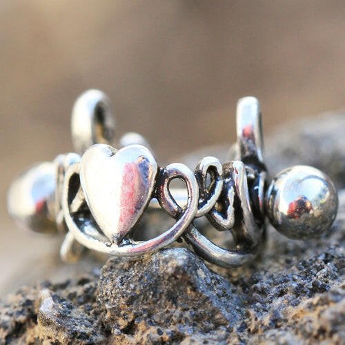 Stainless Steel LOVE Script with Heart Cartilage Ear Cuff Cuff Earring Impulse Piercings