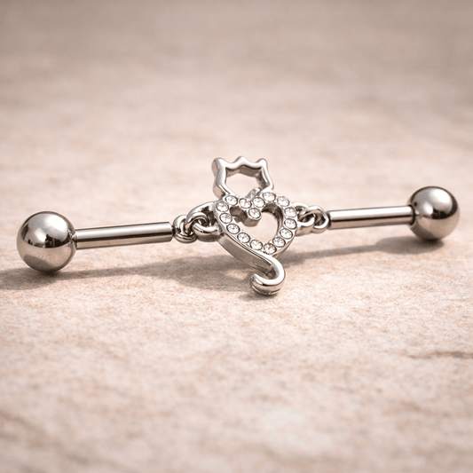 Stainless Steel Lovely Cat Chain Industrial Barbell Industrial Barbell Impulse Piercings