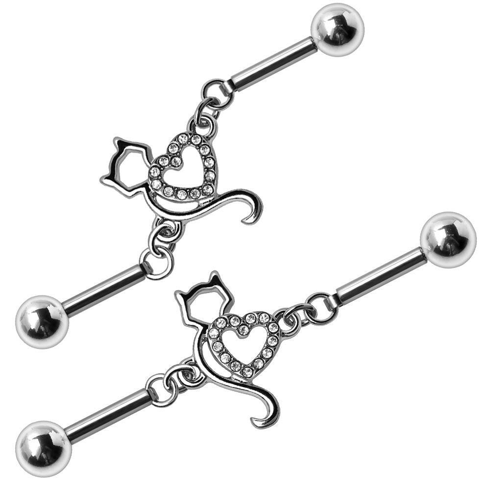 Stainless Steel Lovely Cat Chain Industrial Barbell Industrial Barbell Impulse Piercings