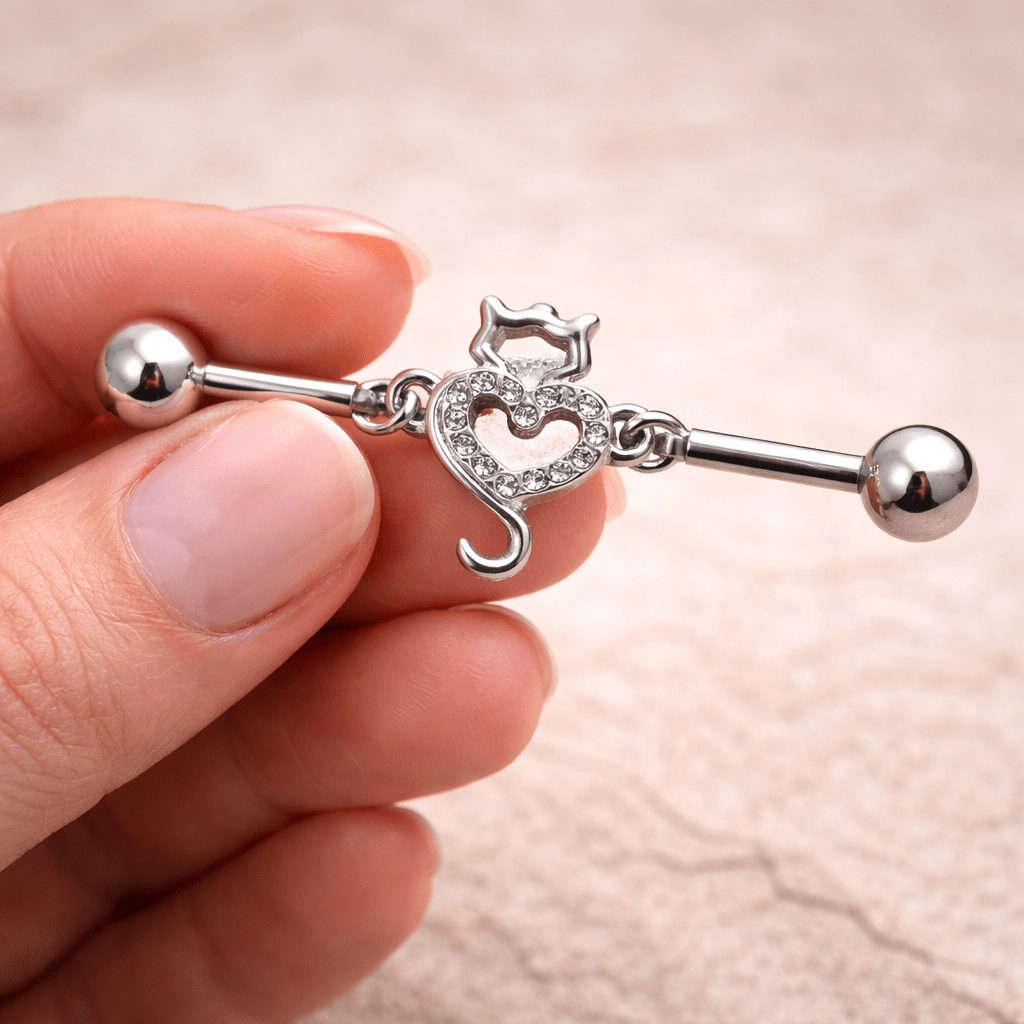 Stainless Steel Lovely Cat Chain Industrial Barbell Industrial Barbell Impulse Piercings