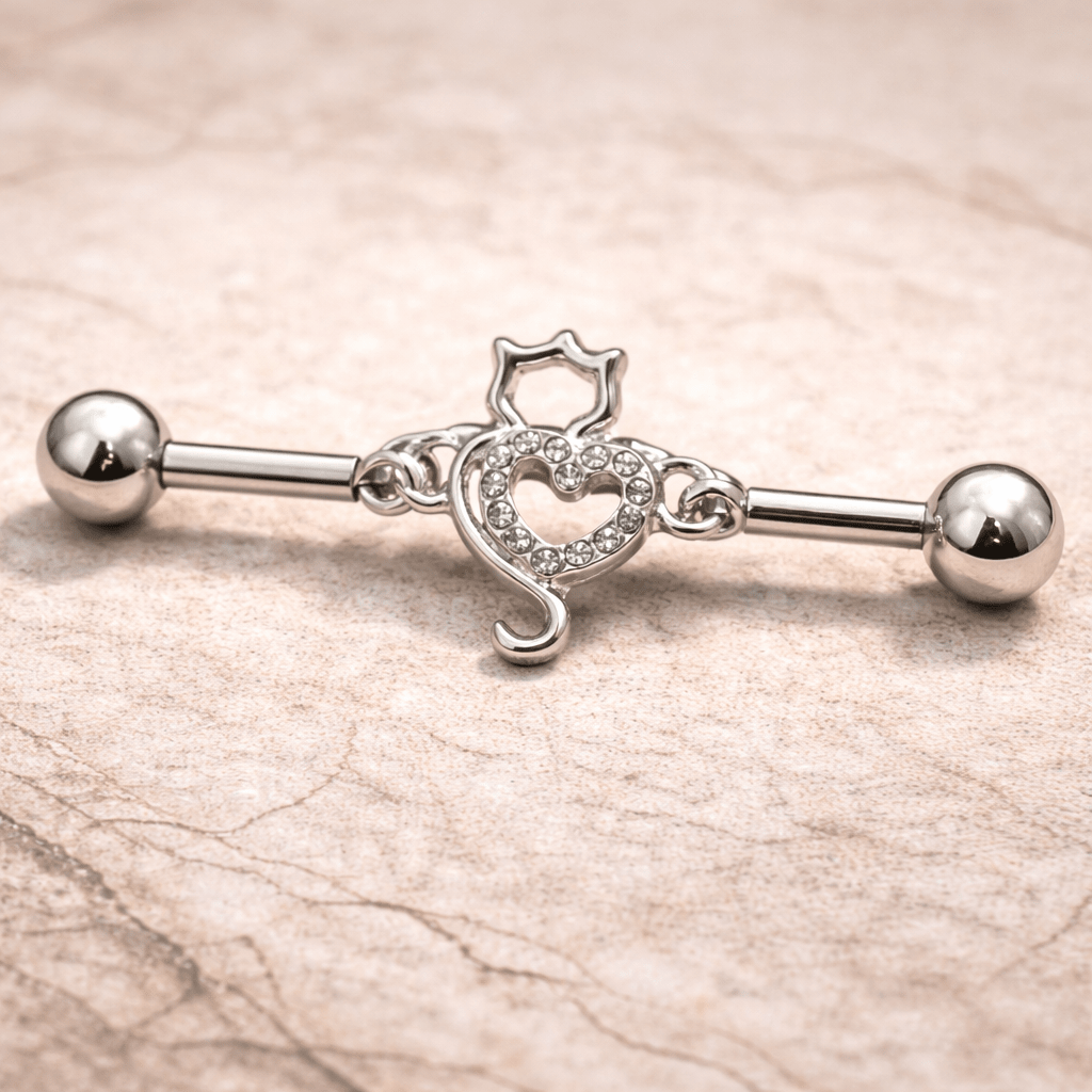 Stainless Steel Lovely Cat Chain Industrial Barbell Industrial Barbell Impulse Piercings