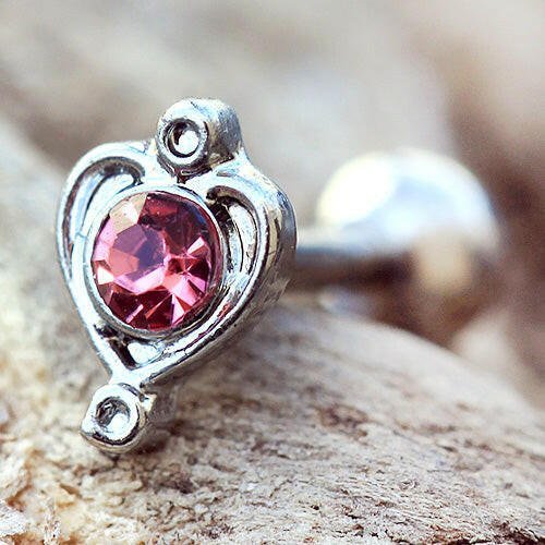Stainless Steel Lovely Pink Heart Cartilage Earring