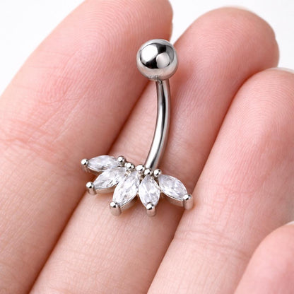 Stainless Steel Marquise Cut CZ Navel Ring - Skin Metals