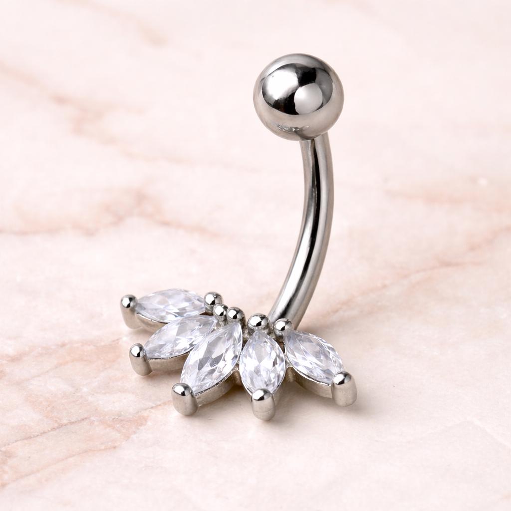 Stainless Steel Marquise Cut CZ Navel Ring - Skin Metals