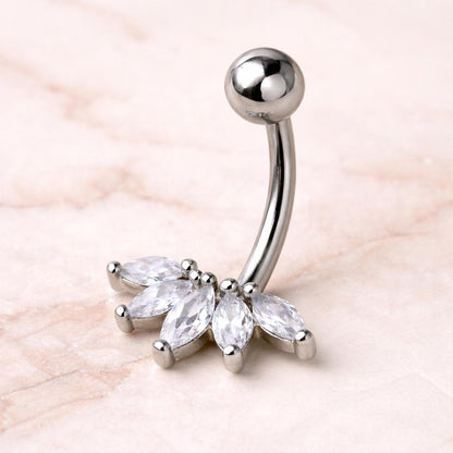 Stainless Steel Marquise Cut CZ Navel Ring - Skin Metals