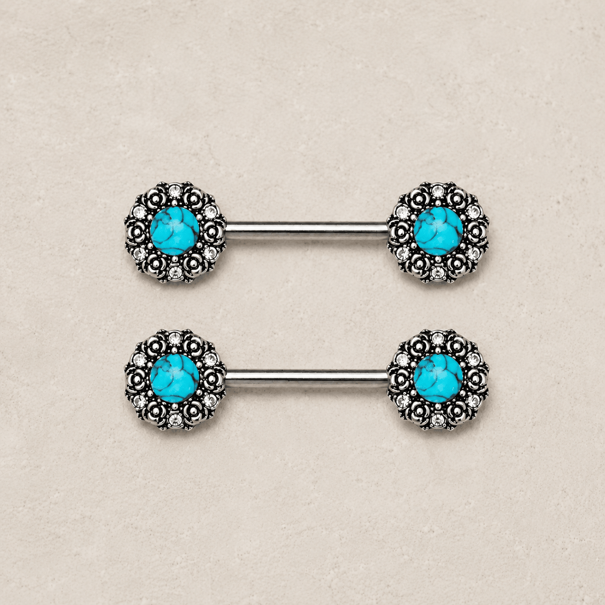 Stainless Steel Medieval Rose Nipple Bar with Stone Inlay - Skin Metals