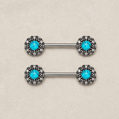 Stainless Steel Medieval Rose Nipple Bar with Stone Inlay - Skin Metals