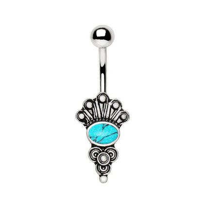 Stainless Steel Medieval Style Navel Ring with Turquoise Stone