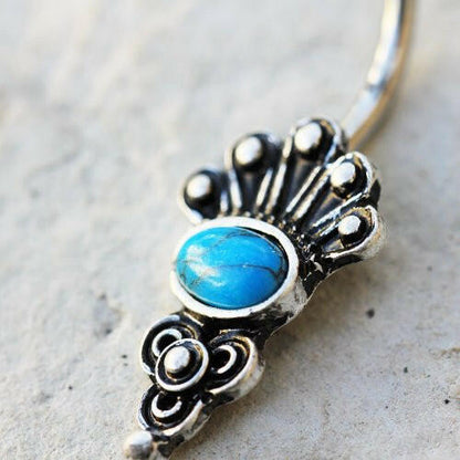 Stainless Steel Medieval Style Navel Ring with Turquoise Stone