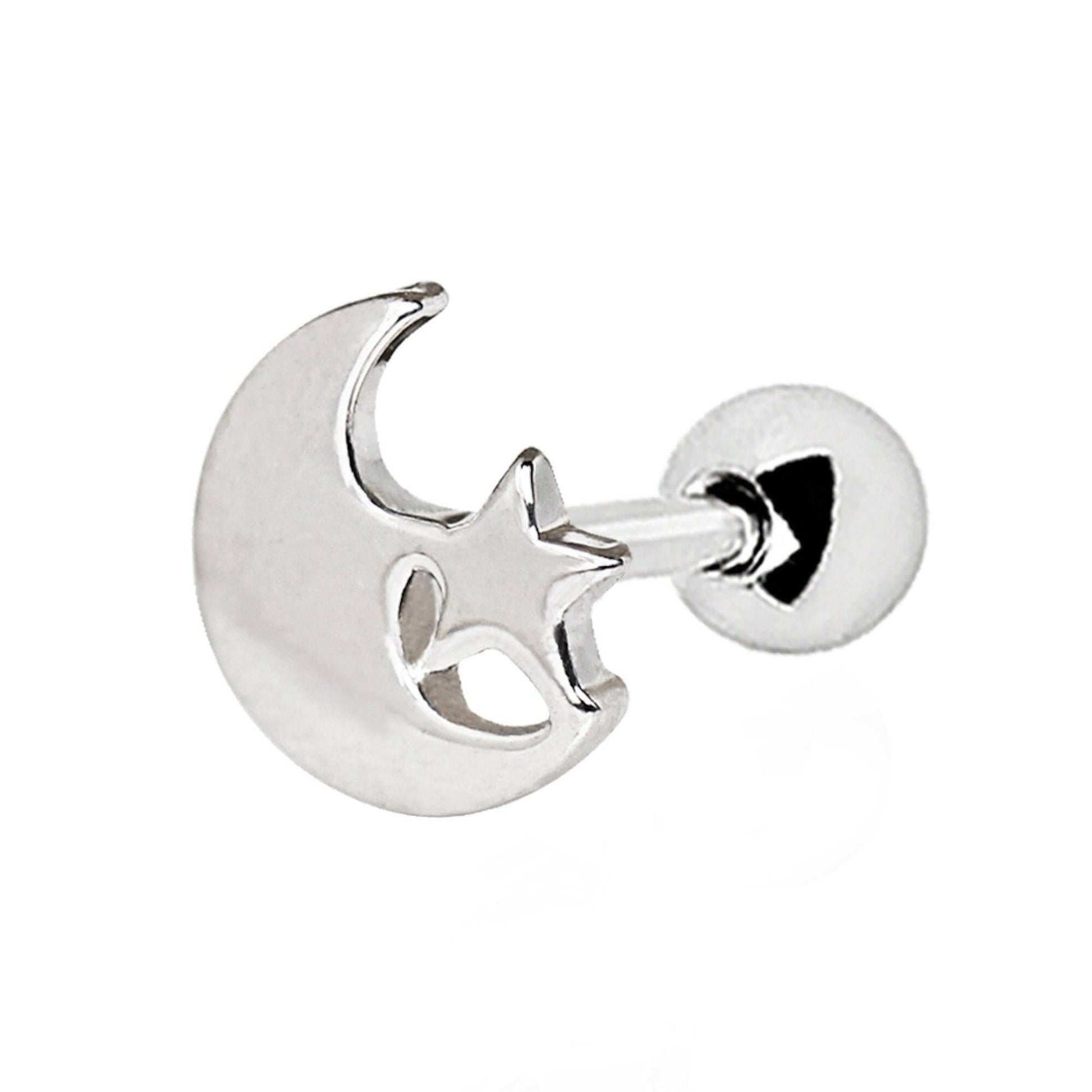 Stainless Steel Moon and Star Cartilage Earring Cartilage Earring Impulse Piercings 16 gaugeLength: 1/4"