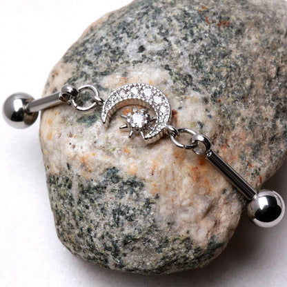 Stainless Steel Moon and Star Chain Industrial Barbell Barbell Impulse Piercings