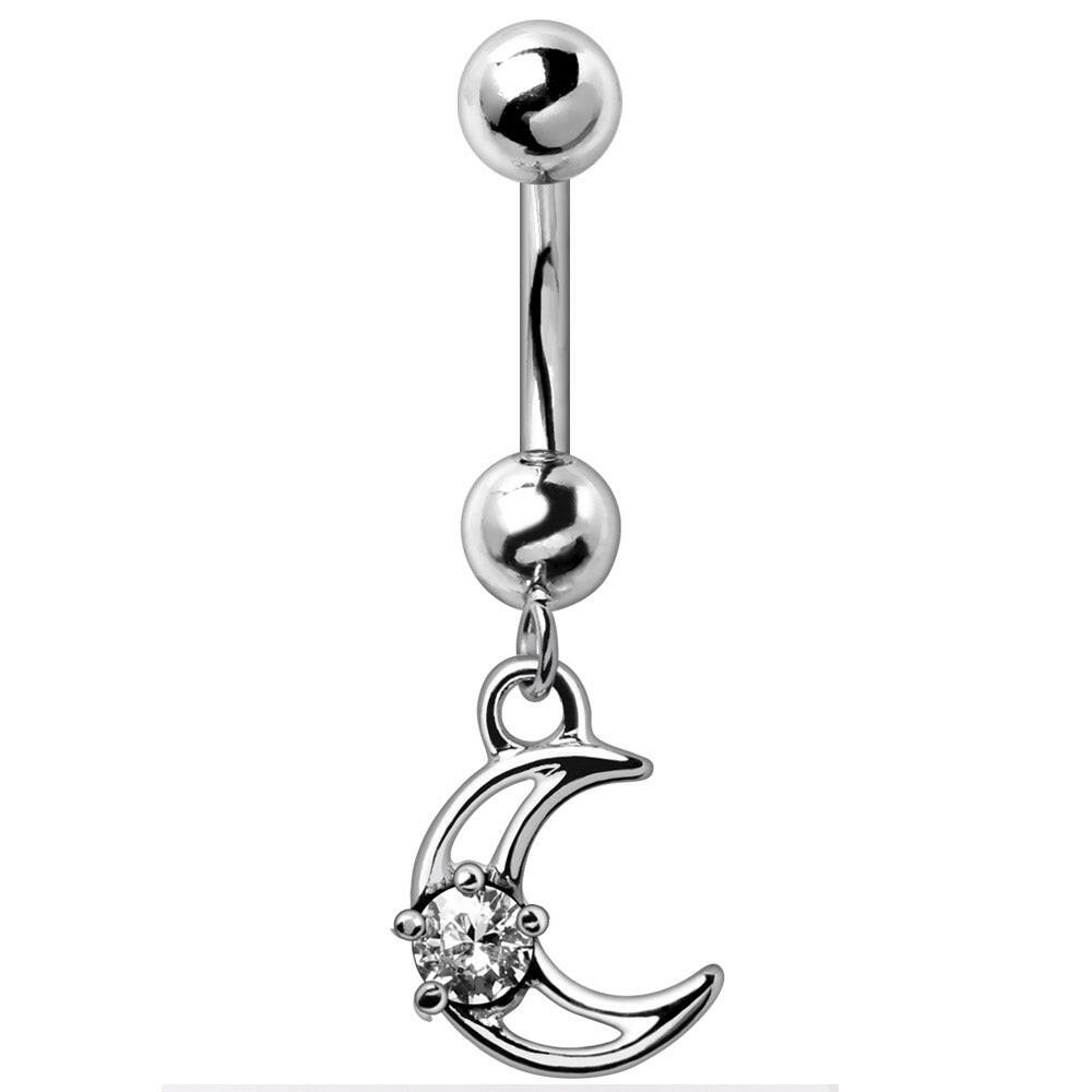 Stainless Steel Moon and Star Dangle Navel Ring Navel Ring Impulse Piercings