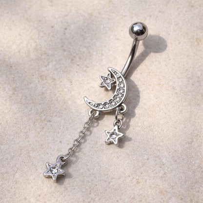 Stainless Steel Moon and Stars Dangle Navel Ring Navel Ring Impulse Piercings
