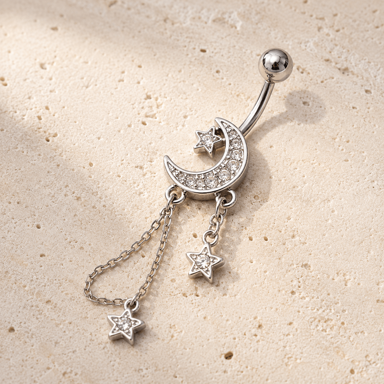 Stainless Steel Moon and Stars Dangle Navel Ring