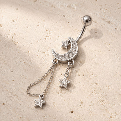 Stainless Steel Moon and Stars Dangle Navel Ring