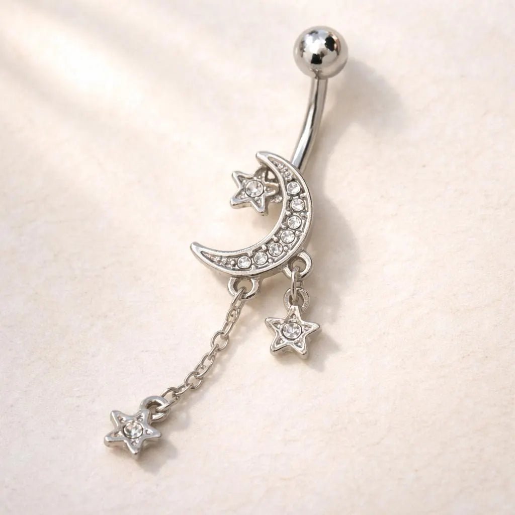 Stainless Steel Moon and Stars Dangle Navel Ring Navel Ring Impulse Piercings